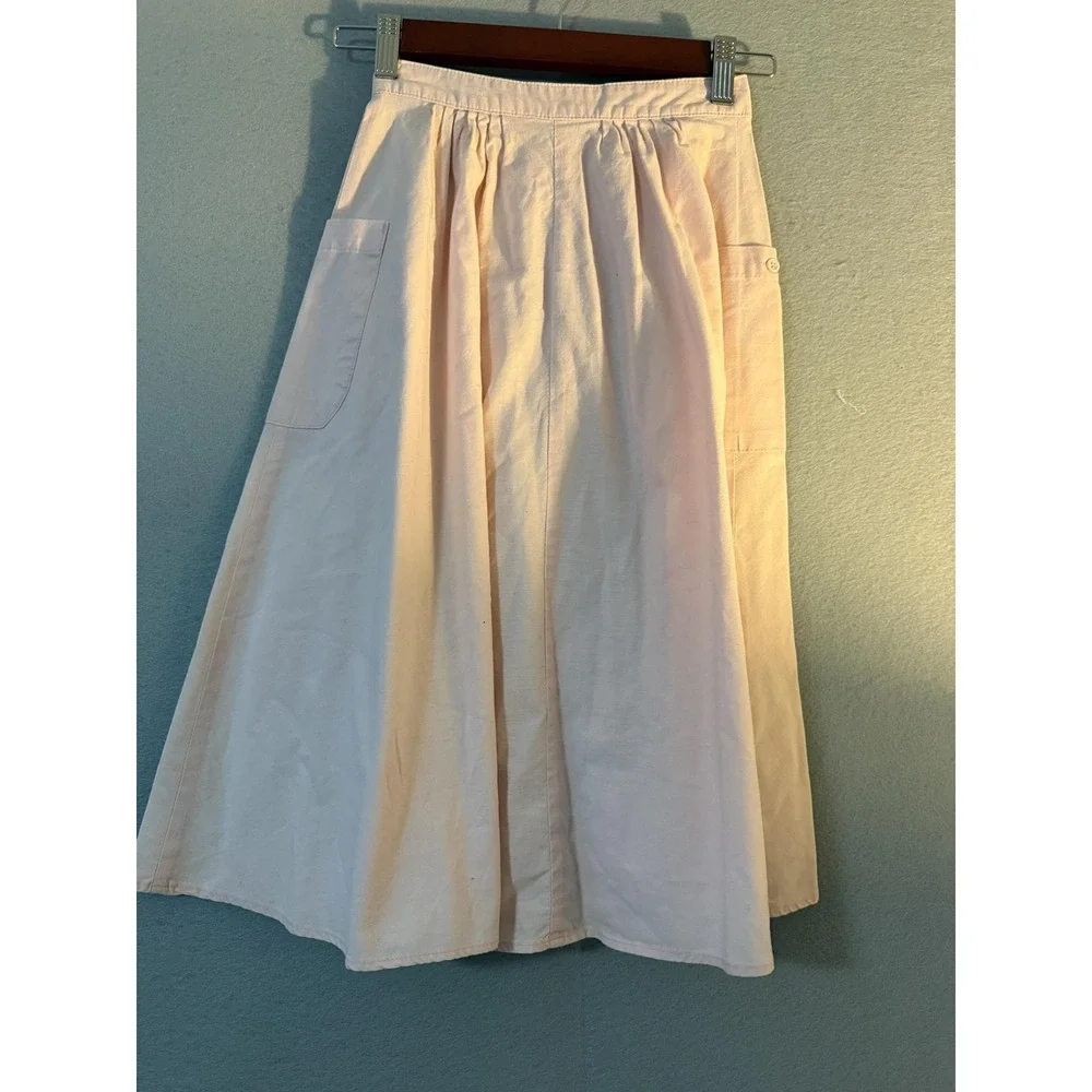 Vtg OshKosh B'gosh Skirt Girls 7 Pink Button Front Pockets Cotton Midi A FLAW